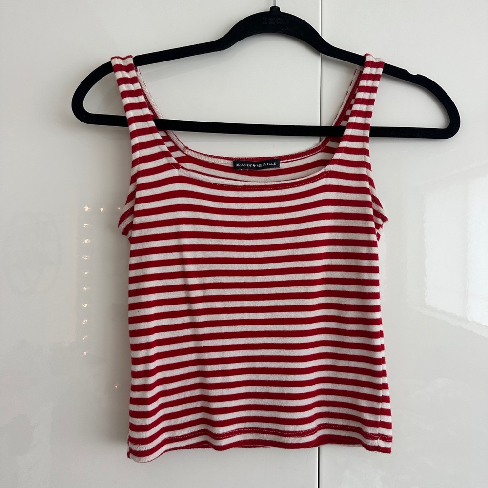 Brandy Melville Red And White Striped Square Neck Tank Top!